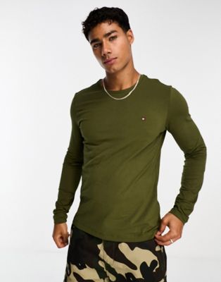 Tommy Hilfiger stretch slim fit long sleeve t-shirt in putting green - ASOS Price Checker