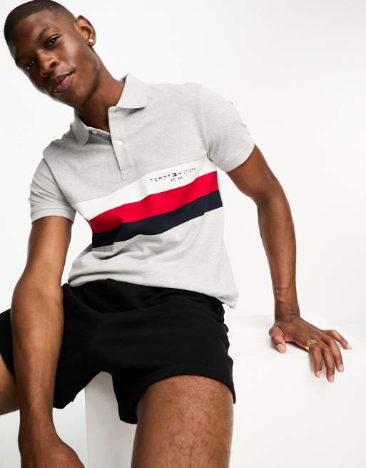 Tommy Hilfiger – Schmal geschnittenes Polohemd in Grau 