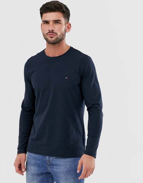 Tommy Hilfiger – Schmales, klassisches, langärmliges Shirt mit Logo in Marine - view 1