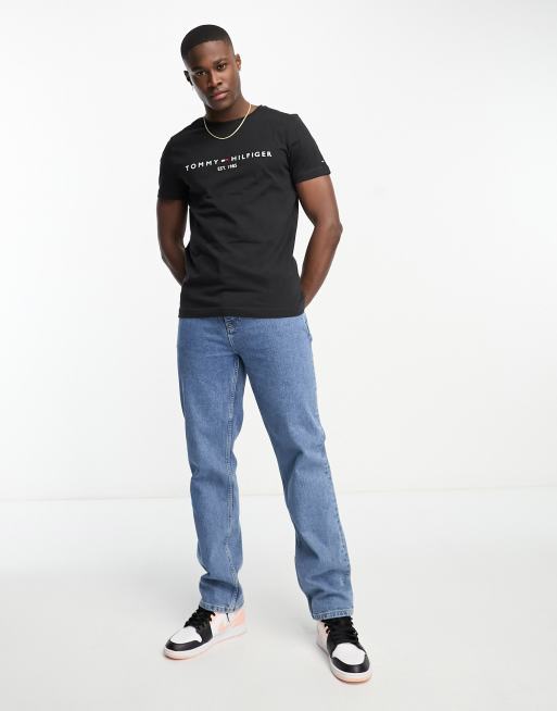 Tommy Hilfiger – Schwarzes T-Shirt mit Logo-Flaggenstickerei, 4 von 4