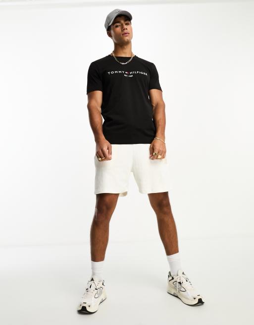 Tommy Hilfiger – Schwarzes T-Shirt mit Logo-Flaggenstickerei, 2 von 4
