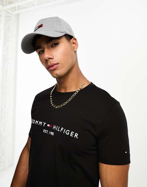 Tommy Hilfiger – Schwarzes T-Shirt mit Logo-Flaggenstickerei, 3 von 4