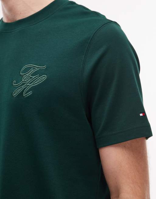 Tommy Hilfiger script interlock t-shirt in dark green, 5 of 5