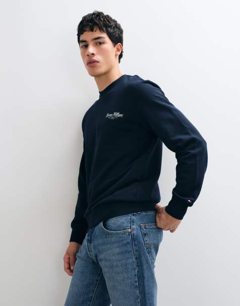 Tommy Hilfiger script logo crew neck sweatshirt in navy - view 1