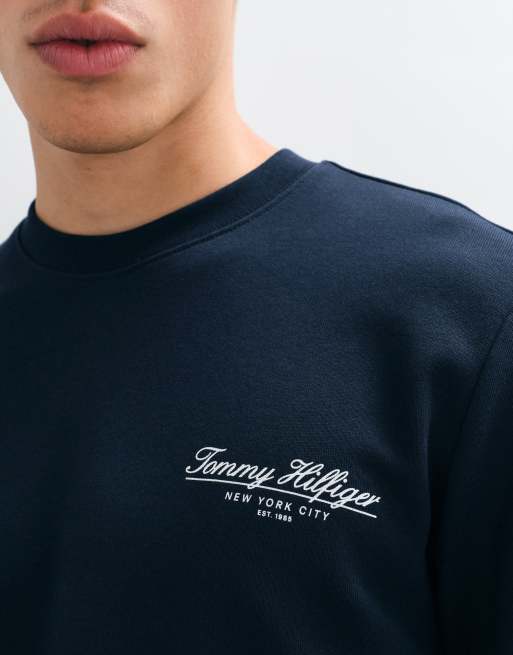 Tommy Hilfiger script logo crew neck sweatshirt in navy, 4 of 9