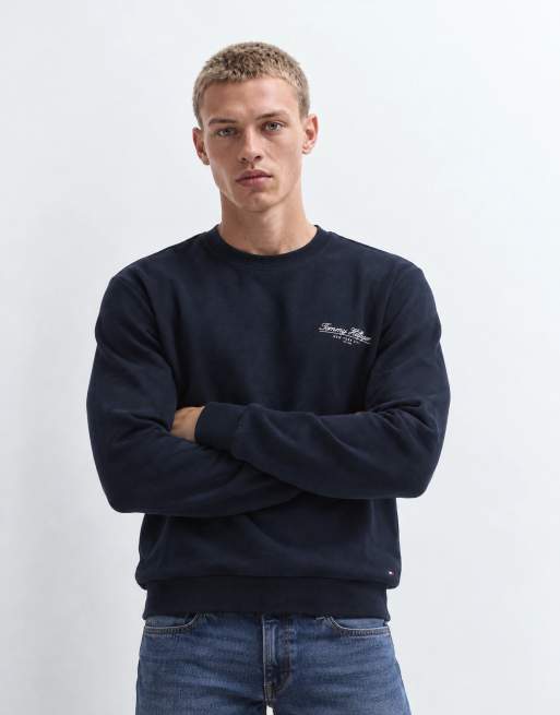 Tommy Hilfiger script logo crew neck sweatshirt in navy, 7 of 9