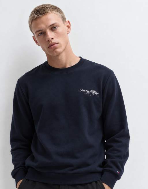 Tommy Hilfiger script logo crew neck sweatshirt in navy, 8 of 9