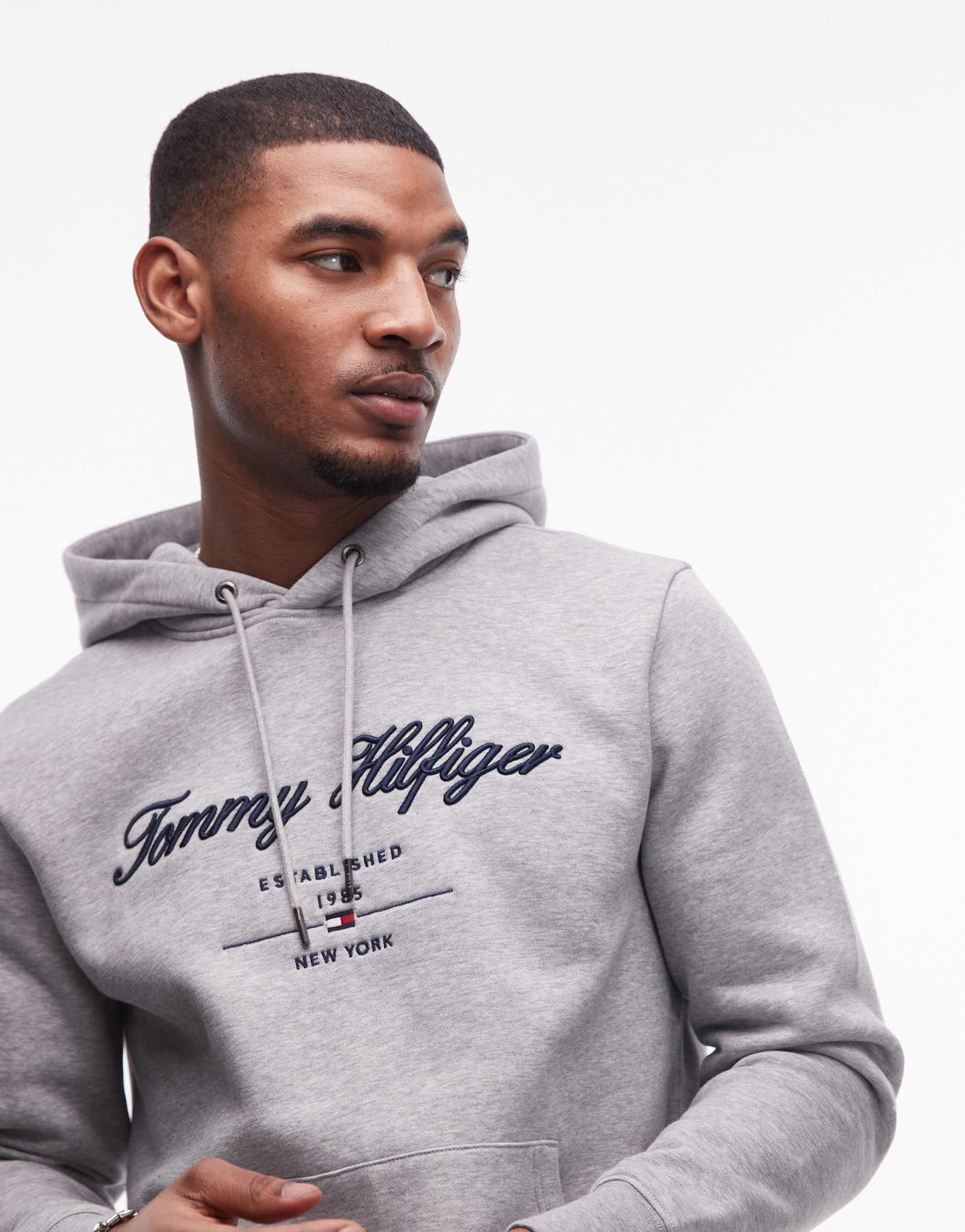 Толстовка с капюшоном и логотипом Tommy Hilfiger script серого цвета