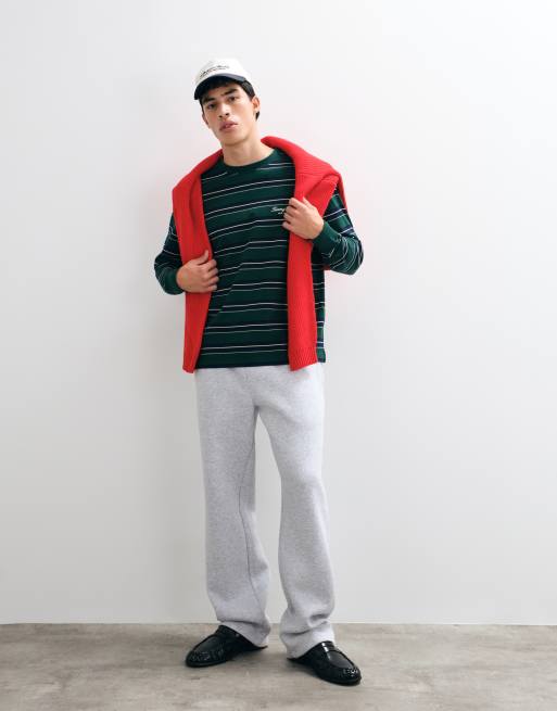 Tommy Hilfiger script logo long sleeve striped t-shirt in green/multi, 4 of 9