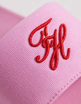 Tommy Hilfiger Script Logo Pool Sliders In Pink