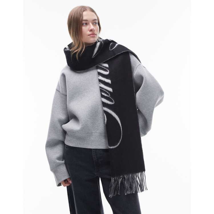 Tommy Hilfiger script logo scarf in black ASOS