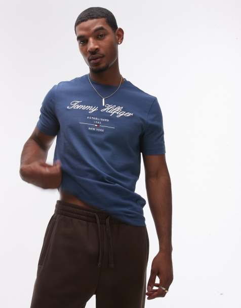 Tommy Hilfiger script logo t-shirt in blue - view 1
