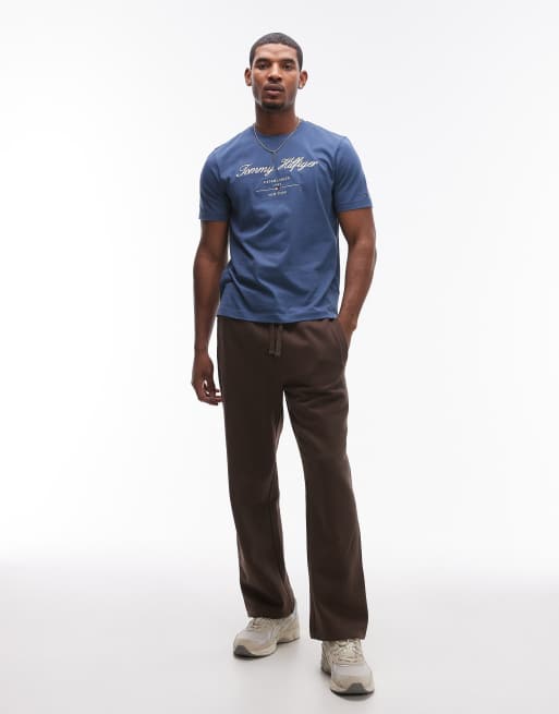 Tommy Hilfiger script logo t-shirt in blue, 3 of 4