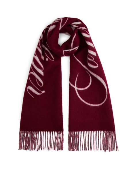 Tommy Hilfiger script logo tassel scarf in burgundy - view 1