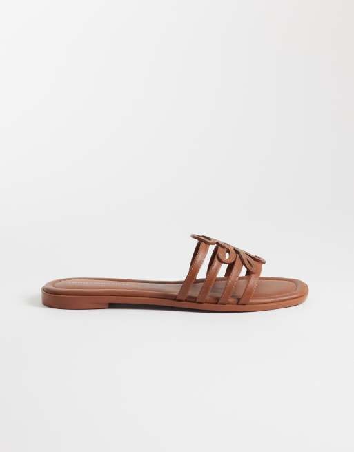 Tommy Hilfiger script mule sandals in tan, 3 of 4