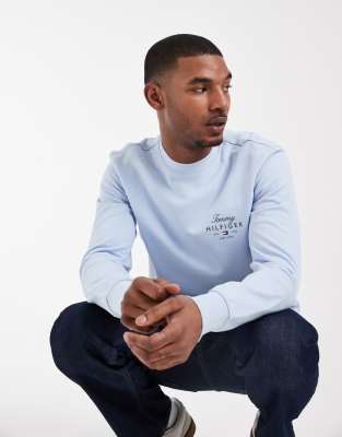 Tommy Hilfiger Script Stack Crew Neck Sweatshirt In Blue