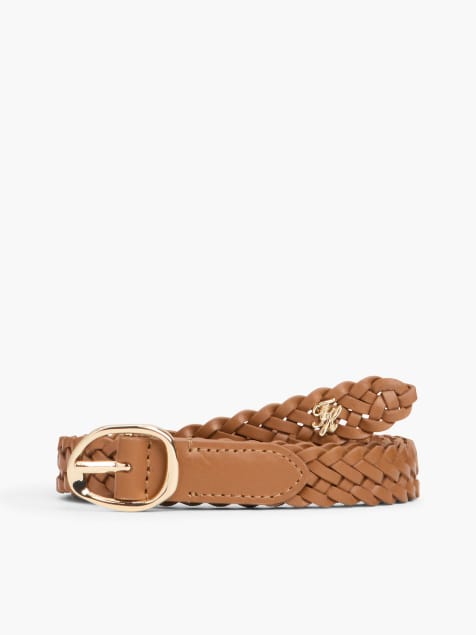 Tommy Hilfiger Sculpted buckle braided leather belt in brown - view 1
