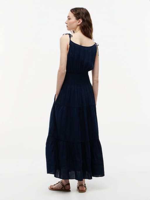 Tommy Hilfiger Self-tie strap smock midi dress in dark blue, 3 of 5