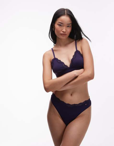 Tommy Hilfiger – Set aus Mikrofaser und Spitze in Lila, aus Bustier und Tanga - view 1