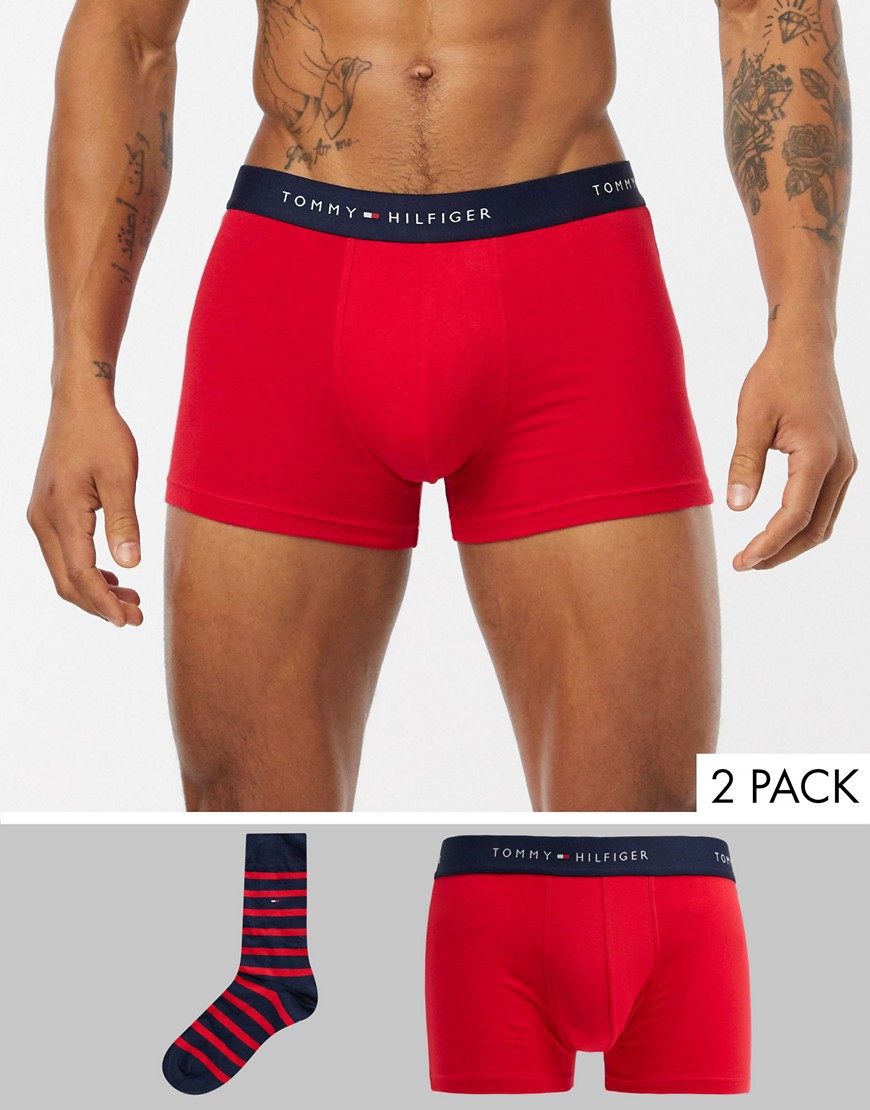 Tommy Hilfiger - Set con boxer rossi e calzini a righe-Rosso