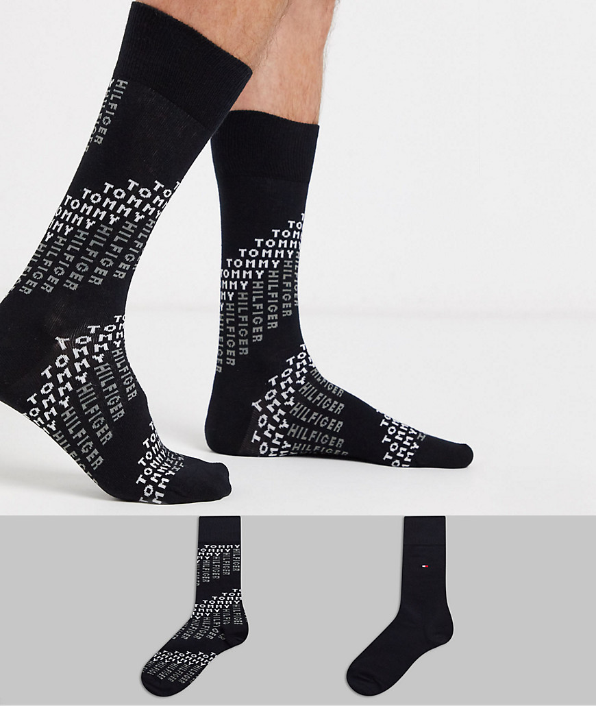 Tommy Hilfiger - Set van 2 paar sokken met logo in zwart