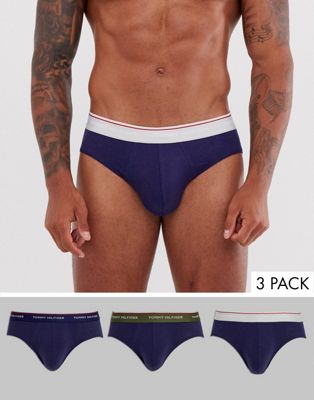 Tommy Hilfiger - Set van 3 onderbroeken in marineblauw met contastrerende olijfkleurige/marineblauwe/grijze logo-tailleband
