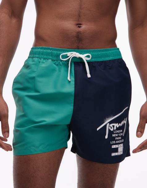 Tommy Hilfiger - Short de bain à cordon de serrage - Vert et bleu marine - view 1