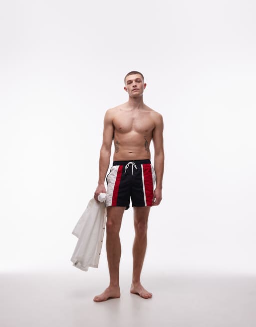 Tommy Hilfiger - Short de bain effet color block à cordon de serrage - Bleu marine/rouge, 2 de 5