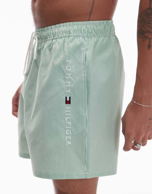 Tommy Hilfiger - Short de bain rayé à cordon de serrage avec logo sur le côté - Vert, 4 de 4