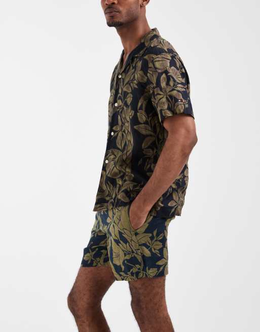 Tommy Hilfiger - Short d'ensemble en lin mélangé à imprimé fleuri - Bleu marine, 3 de 5