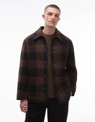 Tommy Hilfiger Stylish Check Pattern Collared Short Jacket In Brown