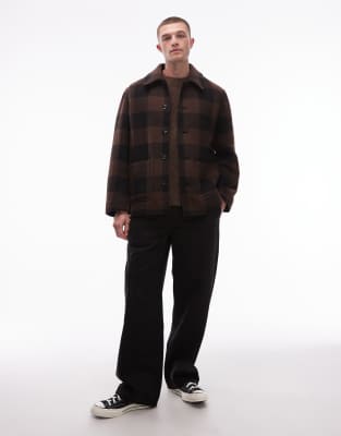 Tommy Hilfiger Stylish Check Pattern Collared Short Jacket In Brown