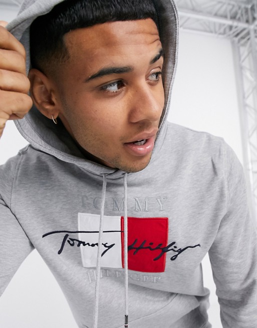 Tommy Hilfiger signature artwork logo hoodie in grey marl