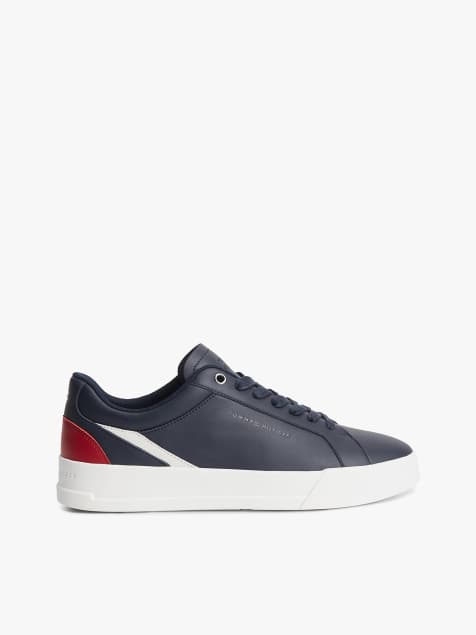 Tommy Hilfiger Signature colour-blocked leather court trainers in dark blue - view 1
