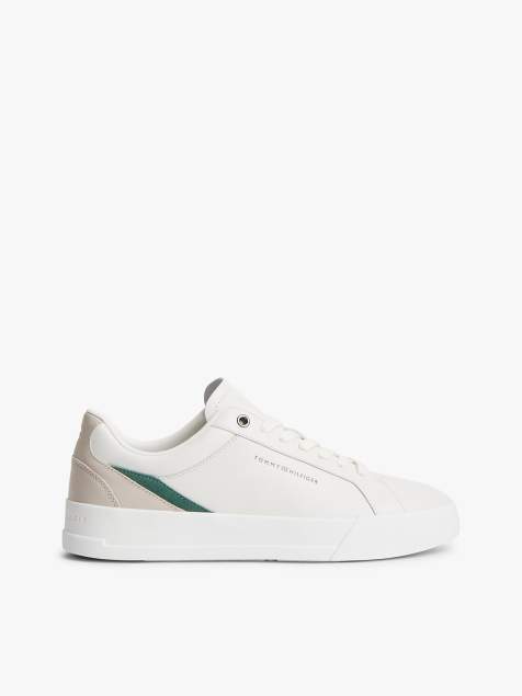 Tommy Hilfiger Signature colour-blocked leather court trainers in white - view 1