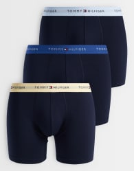 Tommy Hilfiger Signature Cotton 3 pack boxer briefs in navy with blue/beige waistbands