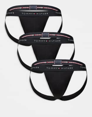 Tommy Hilfiger Signature Cotton 3 pack jockstraps in black