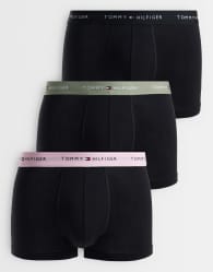 Tommy Hilfiger Signature Cotton 3 pack trunks in black with khaki/pink/black waistbands