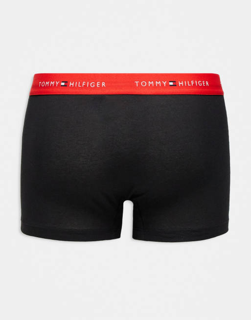 Tommy Hilfiger Signature Cotton 3 pack trunks in black with red/blue waistbands, 2 of 3