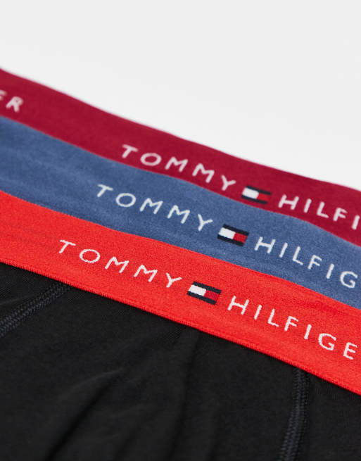 Tommy Hilfiger Signature Cotton 3 pack trunks in black with red/blue waistbands, 3 of 3