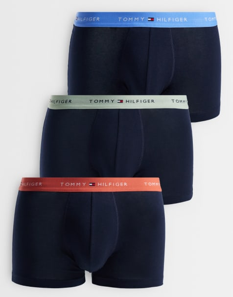 Tommy Hilfiger Signature Cotton 3 pack trunks in blue/grey/red waistbands - view 1