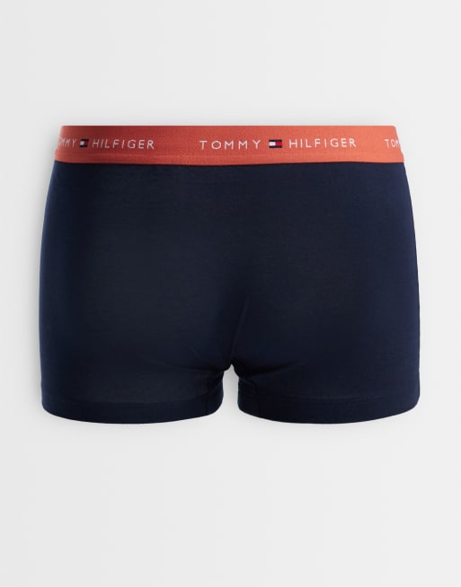 Tommy Hilfiger Signature Cotton 3 pack trunks in blue/grey/red waistbands, 2 of 3