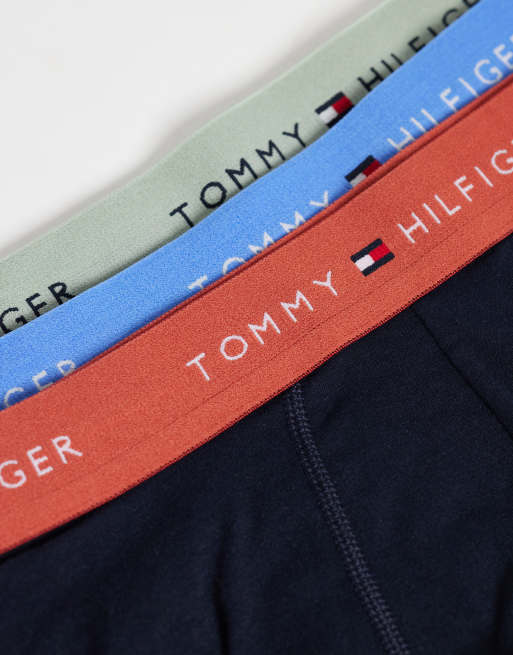 Tommy Hilfiger Signature Cotton 3 pack trunks in blue/grey/red waistbands, 3 of 3
