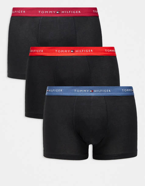 Tommy Hilfiger – Signature Cotton – 3er-Pack Unterhosen in Schwarz mit Bund in Rot/Blau - view 1
