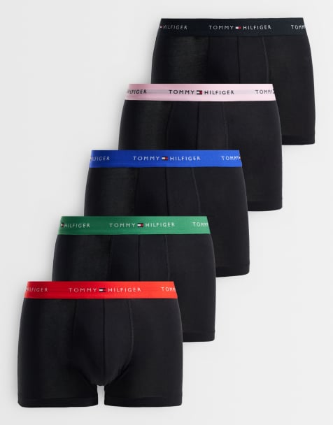 Tommy Hilfiger Signature Cotton 5 pack trunks in black with coloured waistbands - view 1
