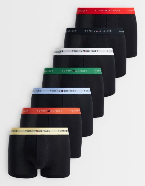Tommy Hilfiger Signature Cotton 7 pack trunks in black with coloured waistbands - view 1