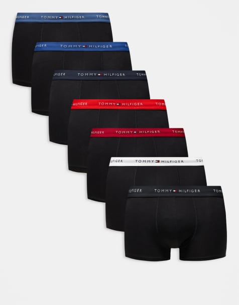 Tommy Hilfiger Signature Cotton 7 pack trunks in black with colourful waistbands - view 1