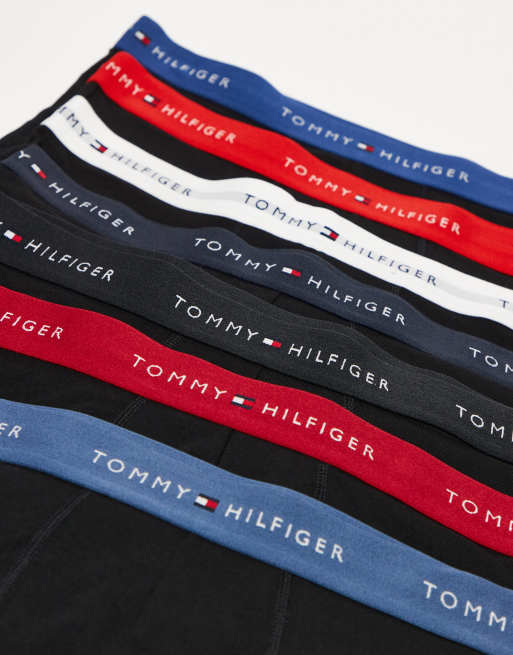 Tommy Hilfiger Signature Cotton 7 pack trunks in black with colourful waistbands, 2 of 3