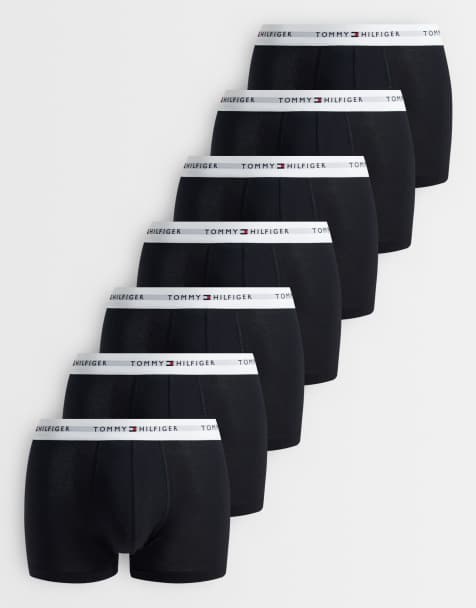 Tommy Hilfiger - Signature Cotton - Confezione da 7 boxer aderenti in cotone neri con fascia in vita bianca con logo - view 1