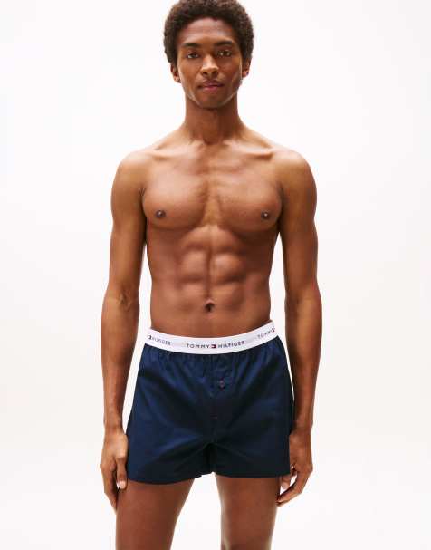 Tommy Hilfiger signature cotton essentials 2 pack woven boxers in navy - view 1
